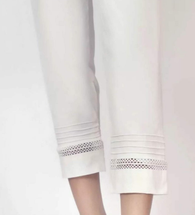 lace strip and pintex  straight trouser