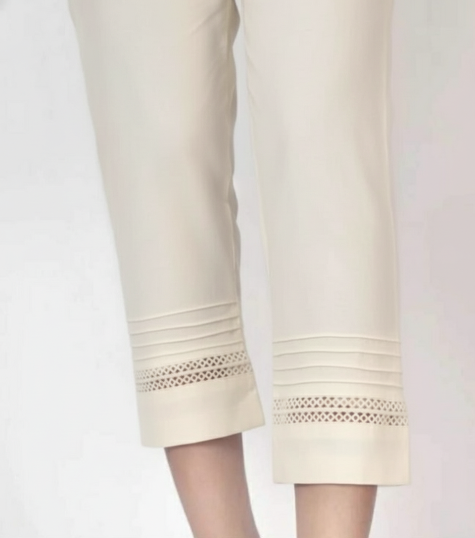 lace strip and pintex  straight trouser