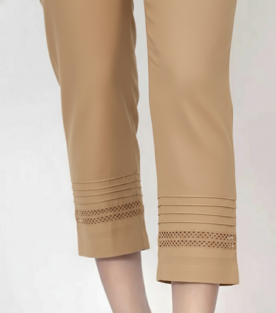 lace strip and pintex  straight trouser