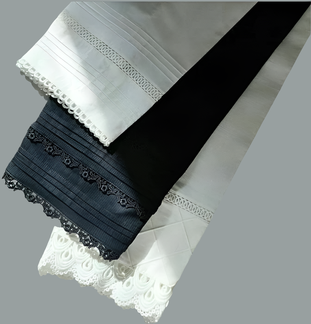 1st trouser is white color 
2nd trouser is black color 
3rd trouser is off white color 