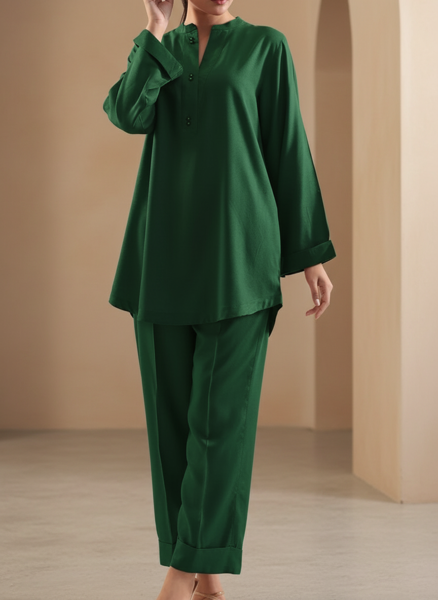 Solid 2 piece stitched shirt and trouser