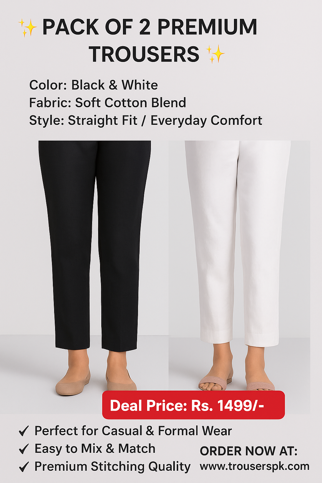 Pack of 2 trousers black and white