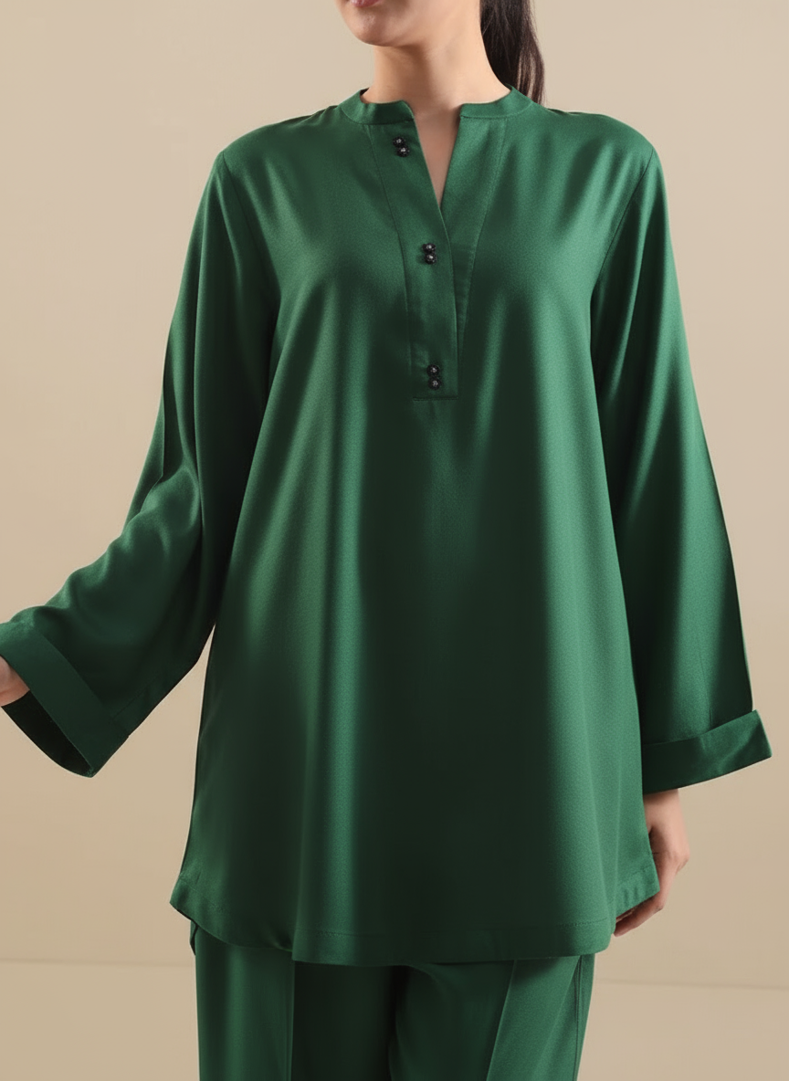 Solid 2 piece stitched shirt and trouser