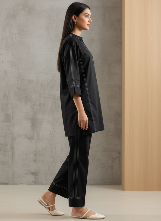 Black stitched 2 piece shirt trouser